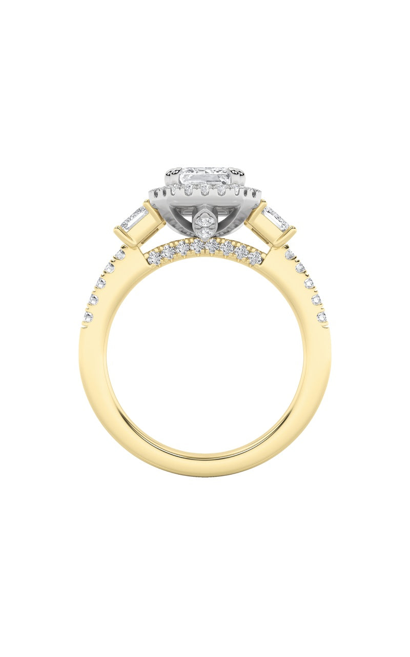 3Cttw Emerald Shaped Lab Grown Diamond (F/VS) Three Stone Accented Engagement Ring in 14K Gold