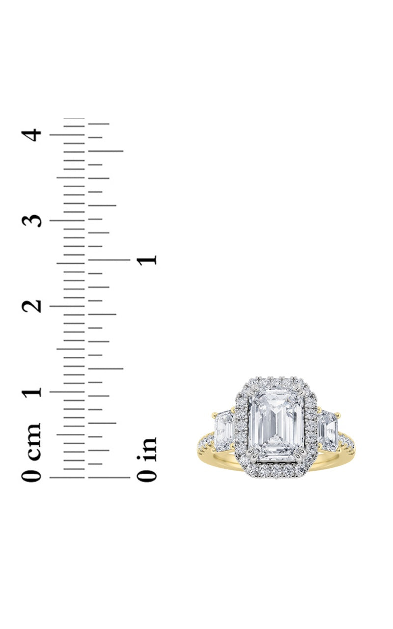 3Cttw Emerald Shaped Lab Grown Diamond (F/VS) Three Stone Accented Engagement Ring in 14K Gold