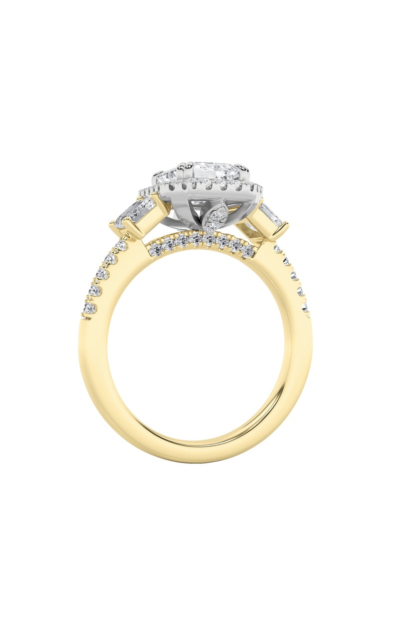 3Cttw Emerald Shaped Lab Grown Diamond (F/VS) Three Stone Accented Engagement Ring in 14K Gold