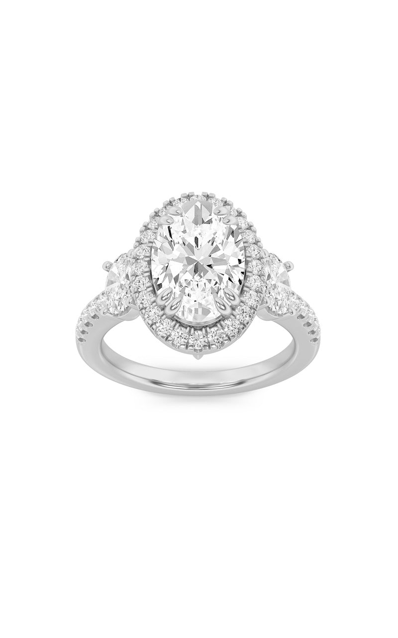 3Cttw Oval Shaped Lab Grown Diamond (F/VS) Three Stone Accented Engagement Ring in 14K Gold