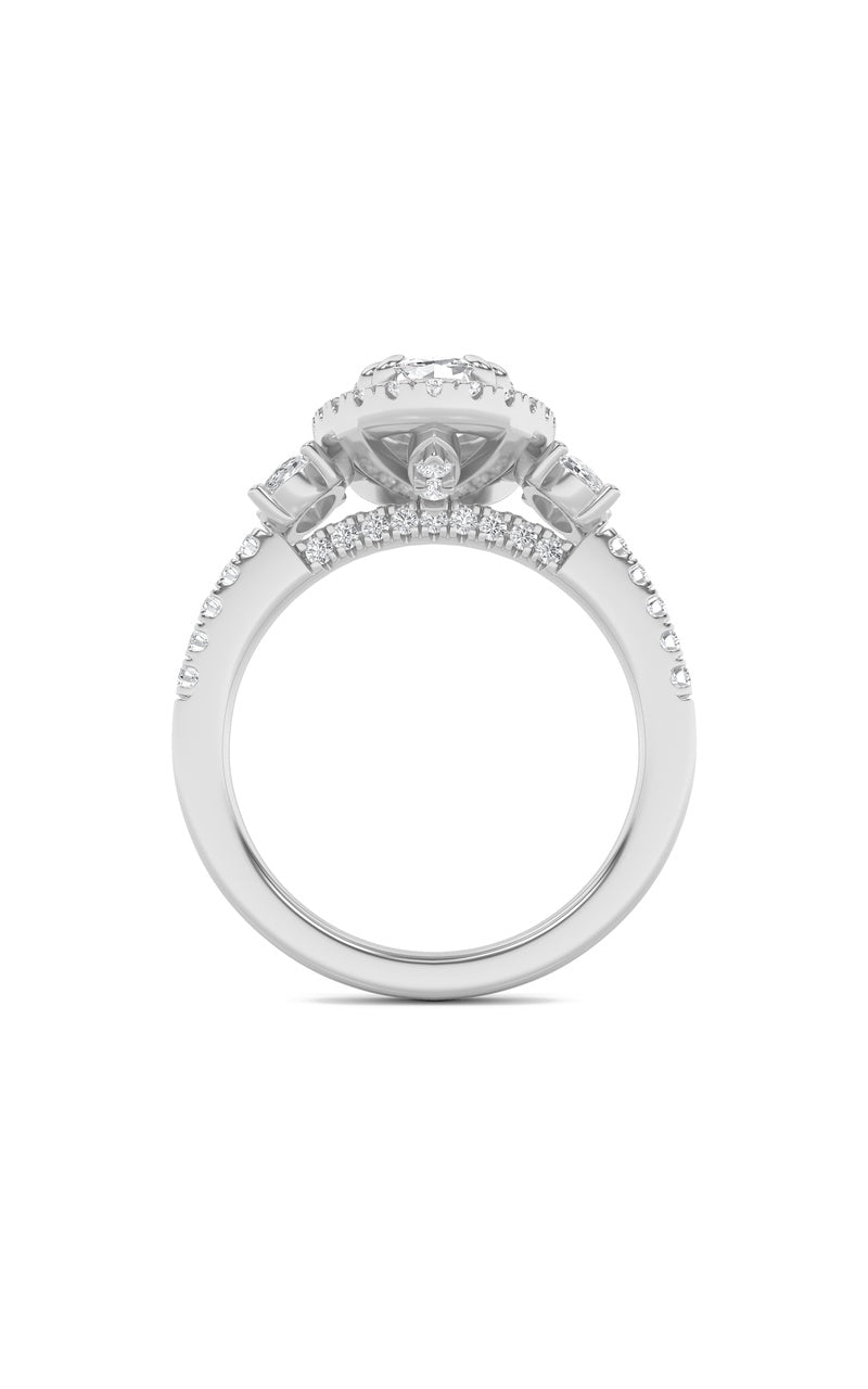 3Cttw Oval Shaped Lab Grown Diamond (F/VS) Three Stone Accented Engagement Ring in 14K Gold
