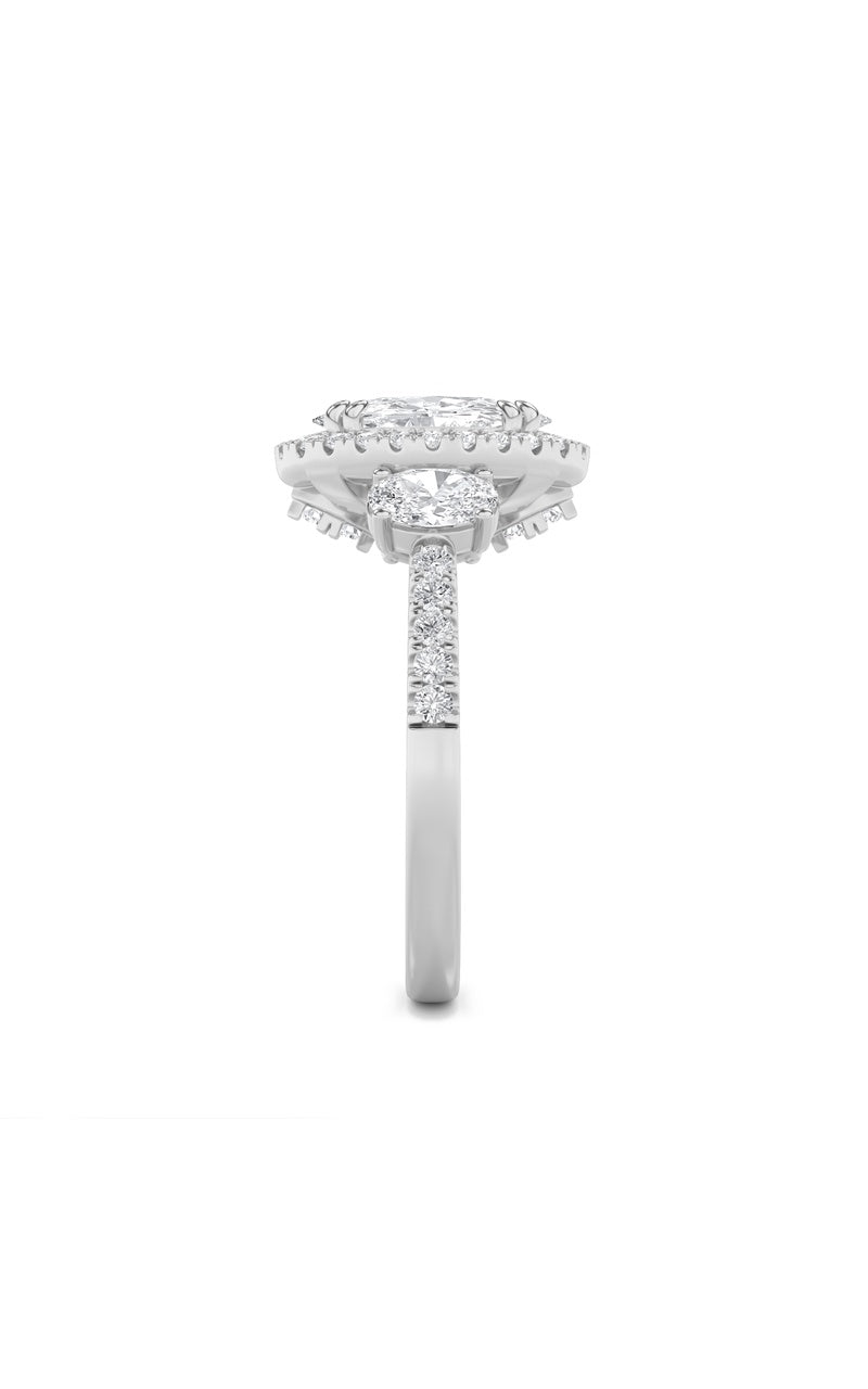 3Cttw Oval Shaped Lab Grown Diamond (F/VS) Three Stone Accented Engagement Ring in 14K Gold