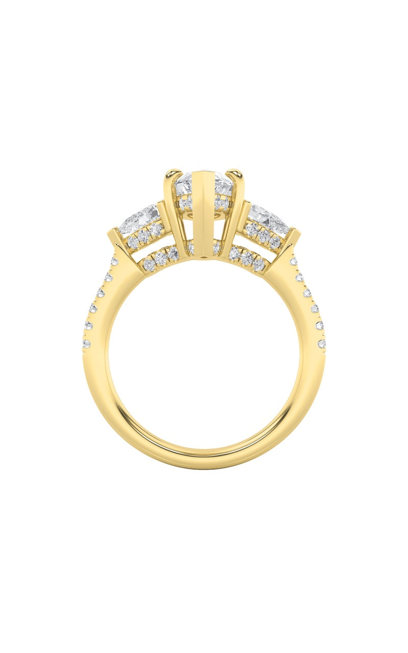 3Cttw Marquise Shaped Lab Grown Diamond (F/VS) Three Stone Accented Engagement Ring in 14K Gold