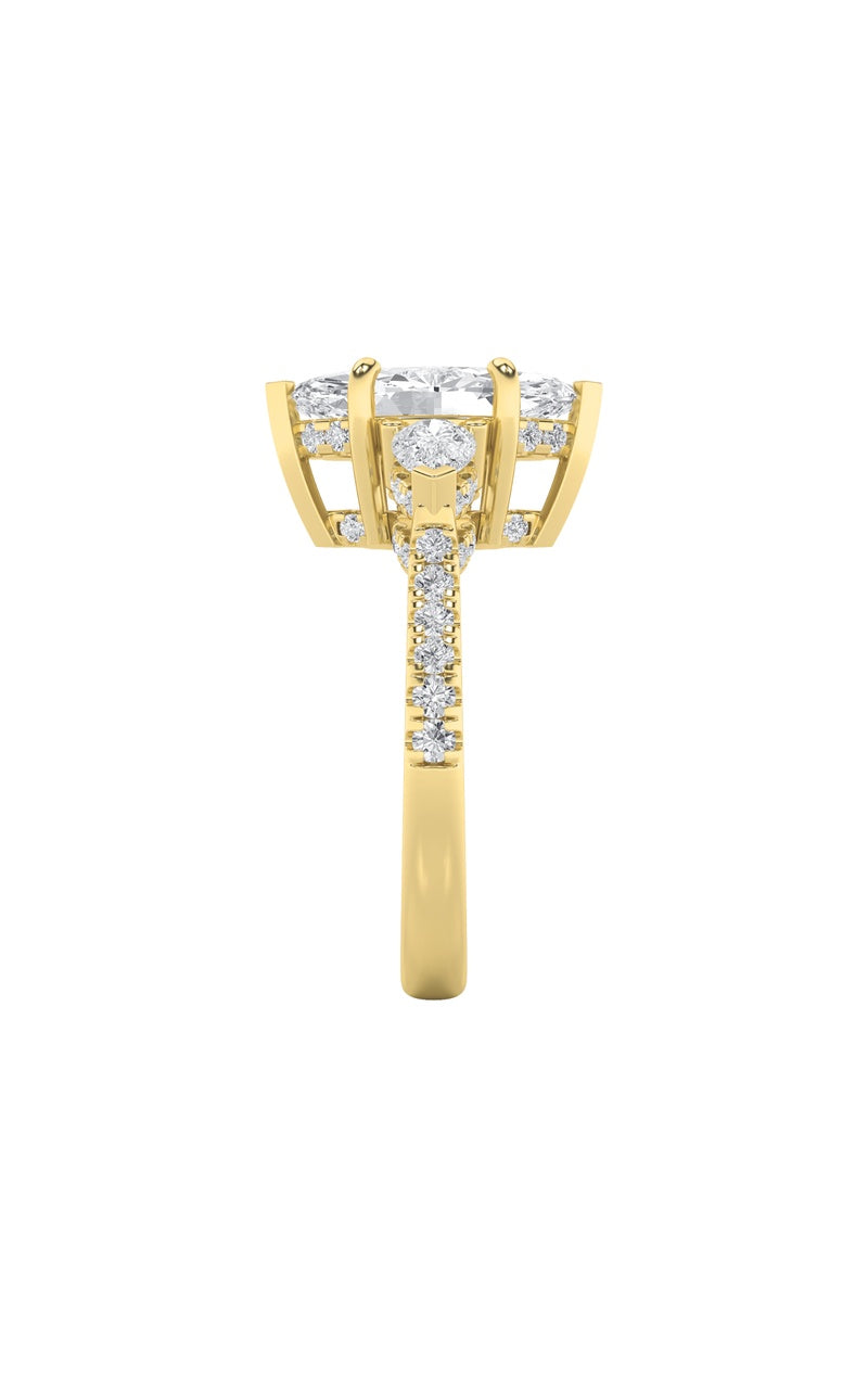 3Cttw Marquise Shaped Lab Grown Diamond (F/VS) Three Stone Accented Engagement Ring in 14K Gold