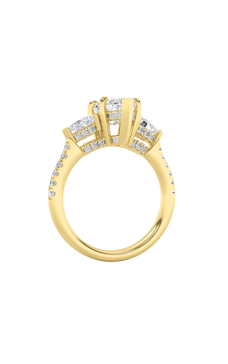 3Cttw Marquise Shaped Lab Grown Diamond (F/VS) Three Stone Accented Engagement Ring in 14K Gold
