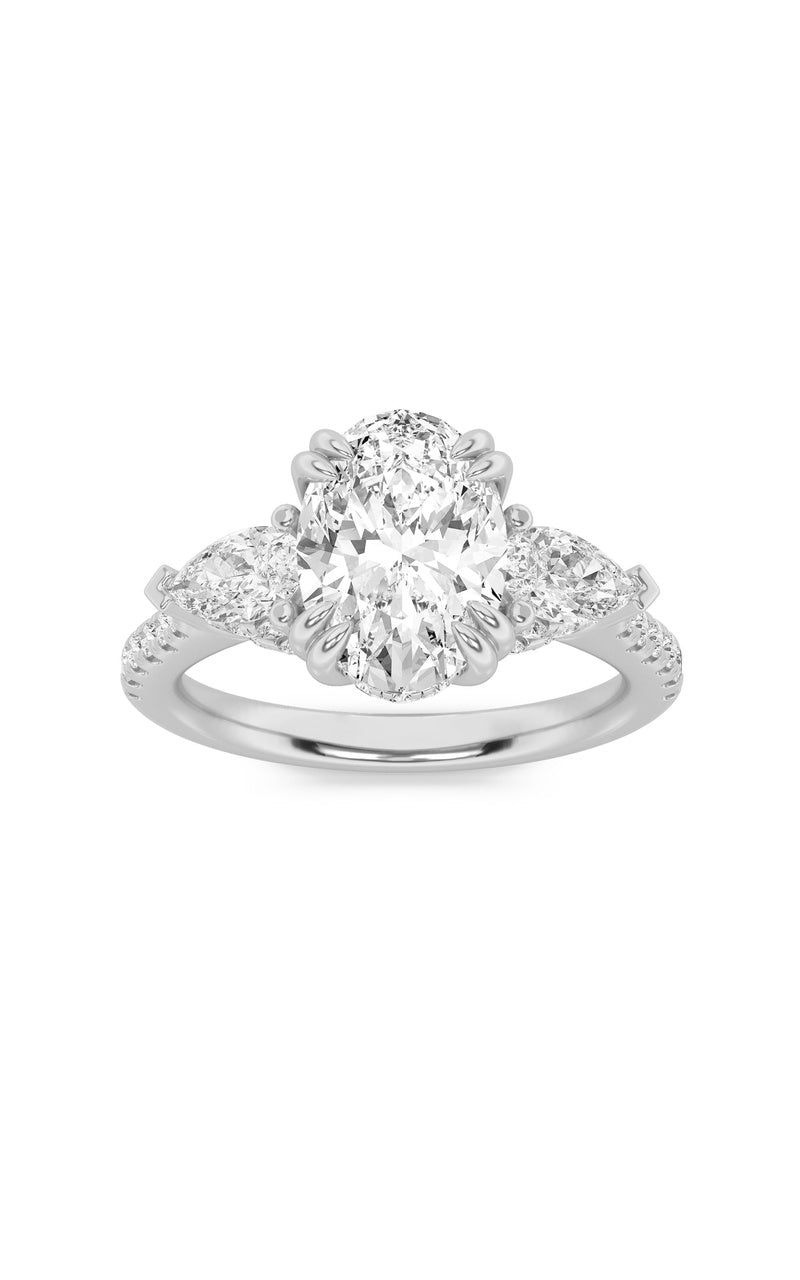 3Cttw Oval Shaped Lab Grown Diamond (F/VS) Three Stone Accented Engagement Ring in 14K Gold