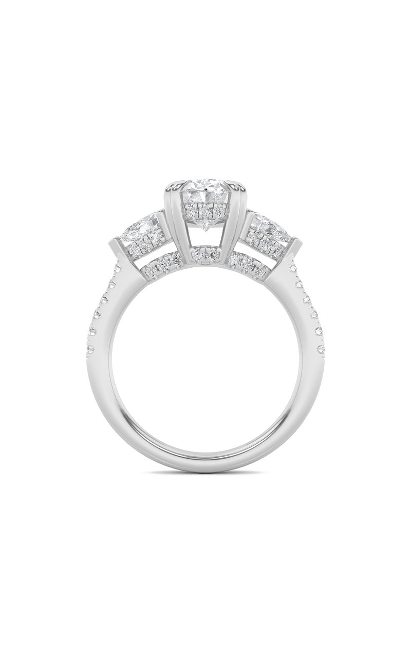 3Cttw Oval Shaped Lab Grown Diamond (F/VS) Three Stone Accented Engagement Ring in 14K Gold