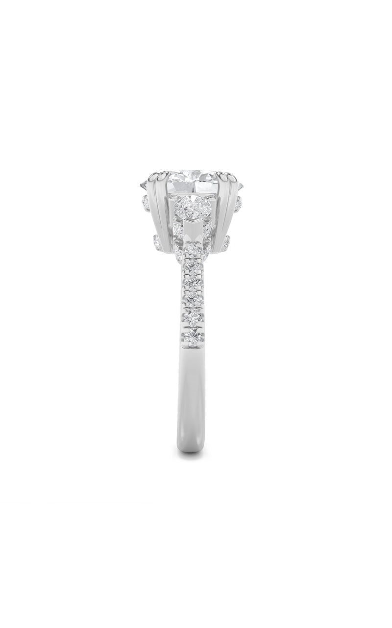 3Cttw Oval Shaped Lab Grown Diamond (F/VS) Three Stone Accented Engagement Ring in 14K Gold