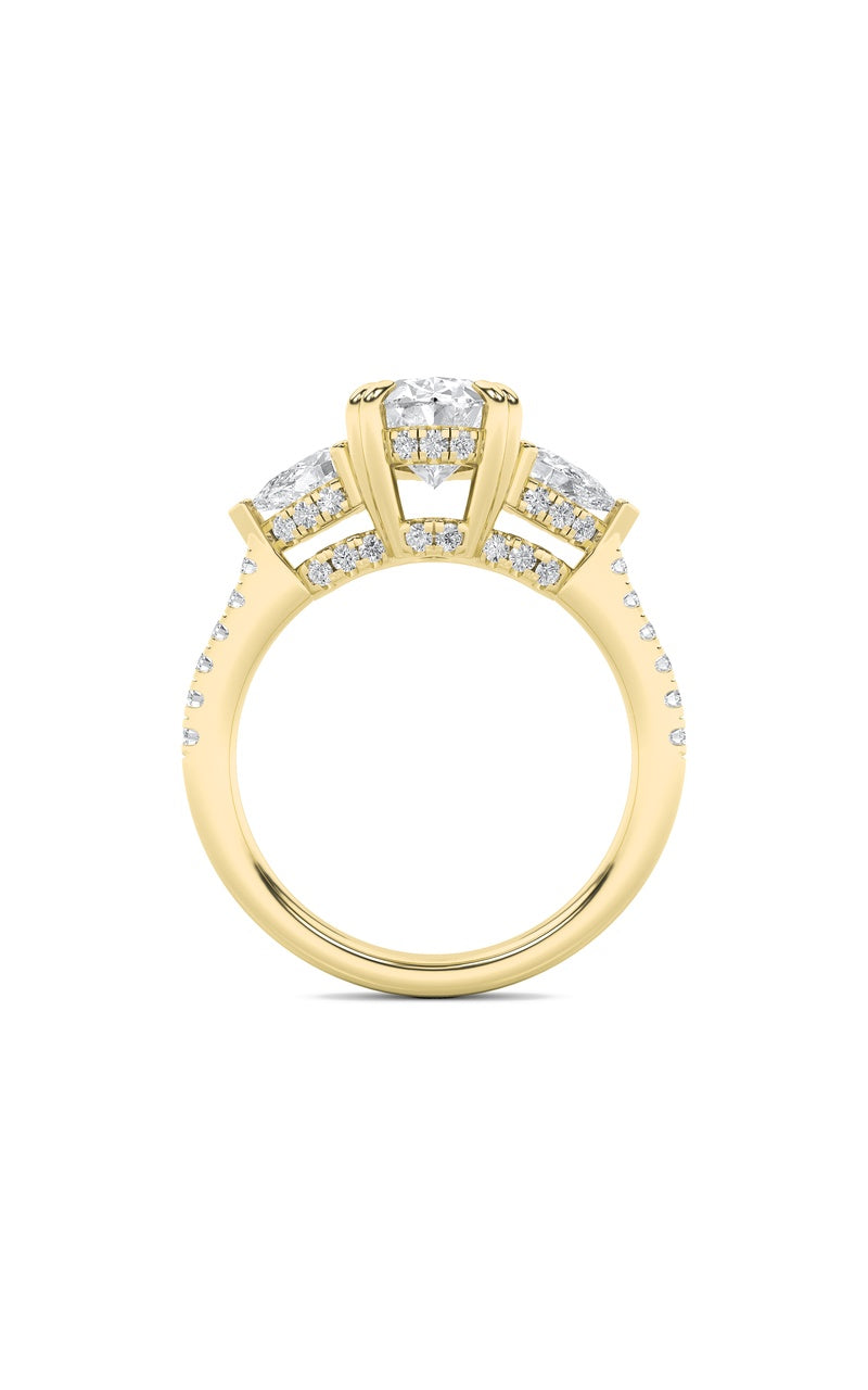 3Cttw Oval Shaped Lab Grown Diamond (F/VS) Three Stone Accented Engagement Ring in 14K Gold
