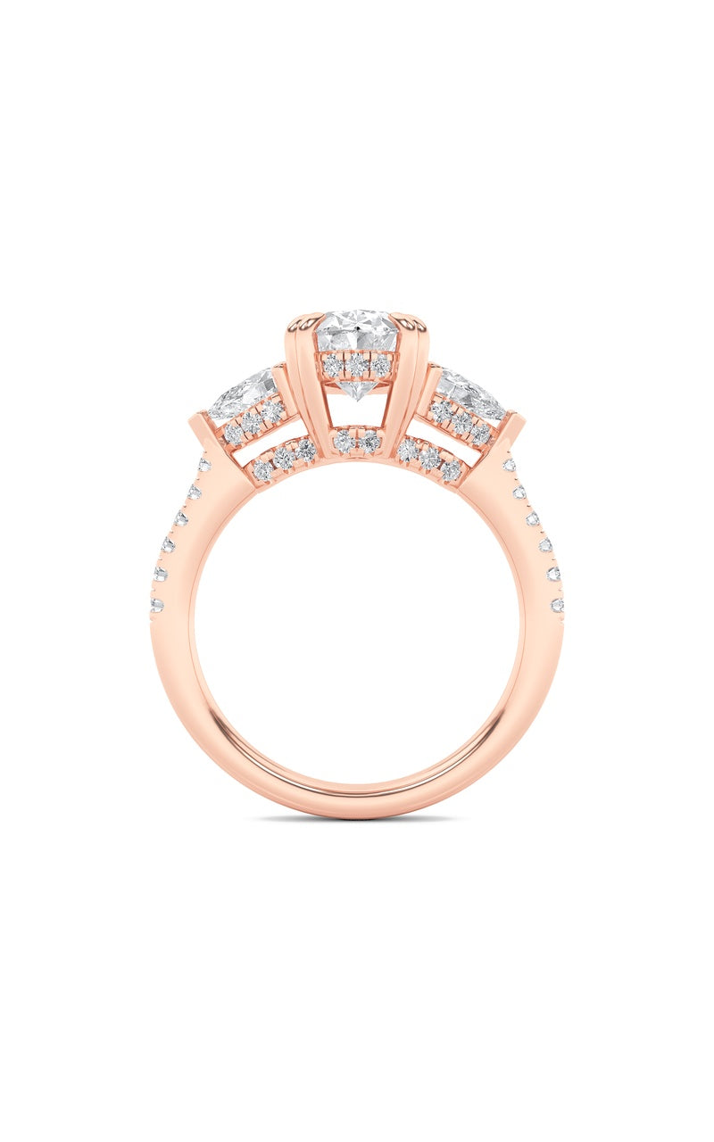 3Cttw Oval Shaped Lab Grown Diamond (F/VS) Three Stone Accented Engagement Ring in 14K Gold