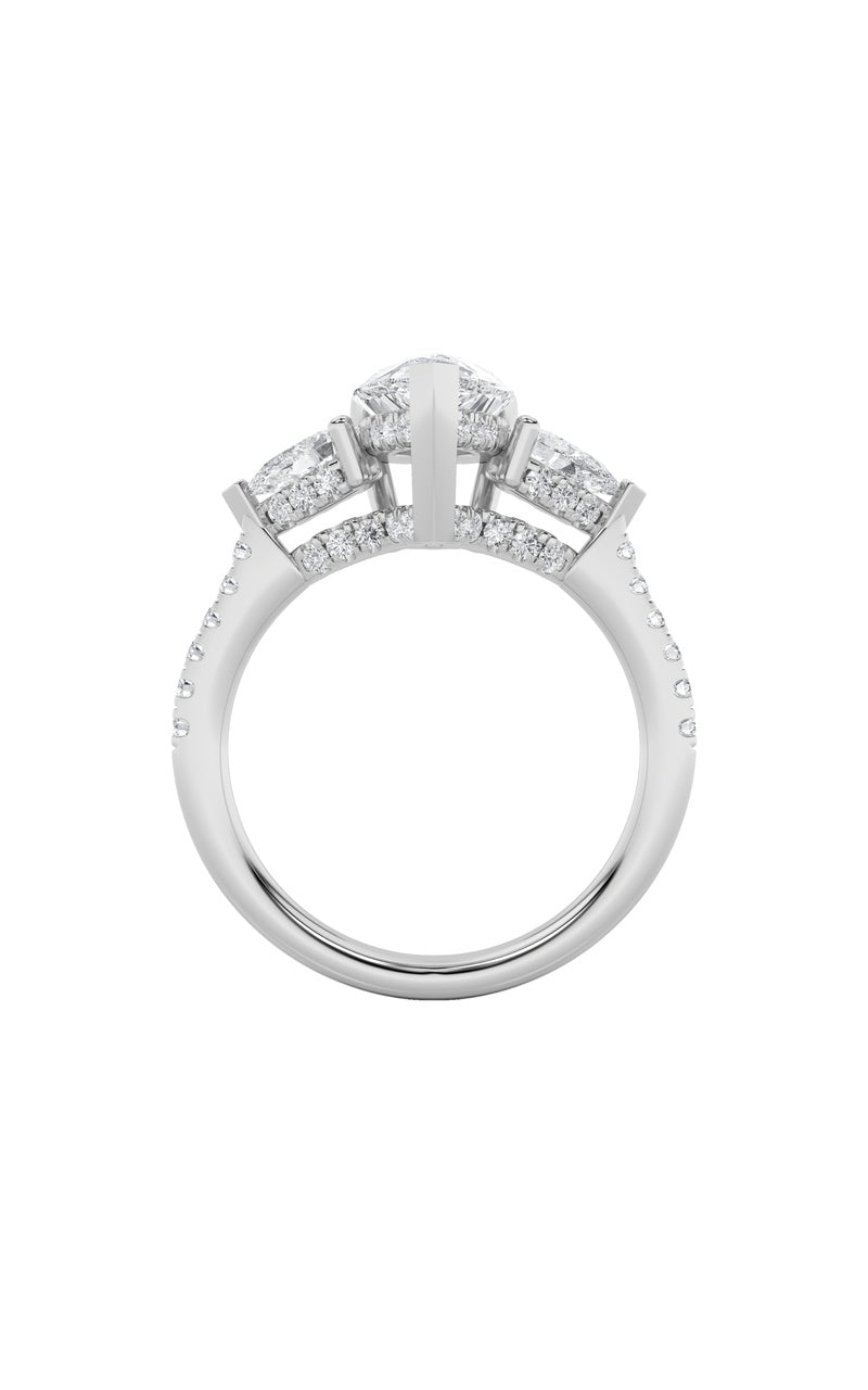 3Cttw Pear Shaped Lab Grown Diamond (F/VS) Three Stone Accented Engagement Ring in 14K Gold