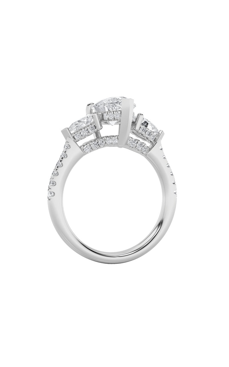 3Cttw Pear Shaped Lab Grown Diamond (F/VS) Three Stone Accented Engagement Ring in 14K Gold