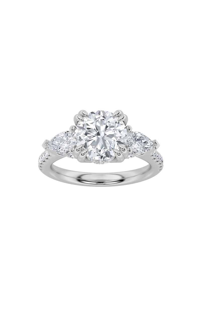 3Cttw Round Shaped Lab Grown Diamond (F/VS) Three Stone Accented Engagement Ring in 14K Gold