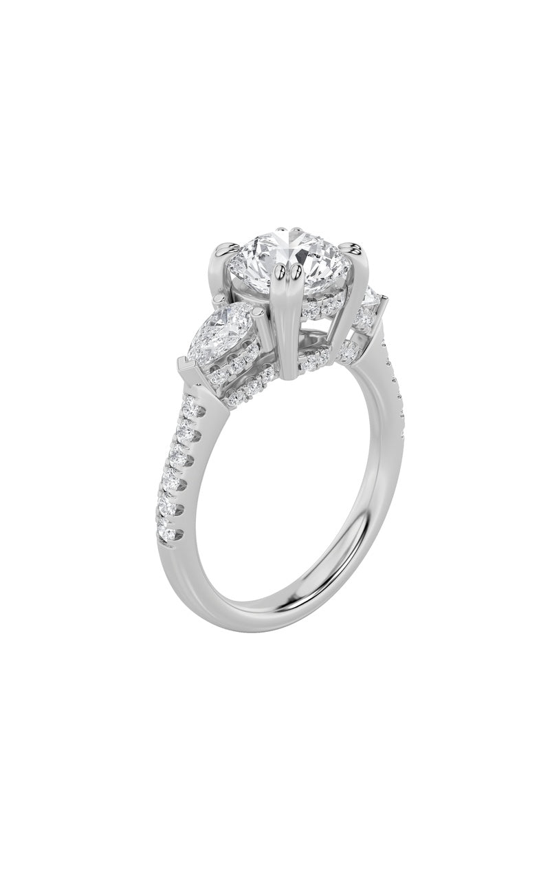 3Cttw Round Shaped Lab Grown Diamond (F/VS) Three Stone Accented Engagement Ring in 14K Gold