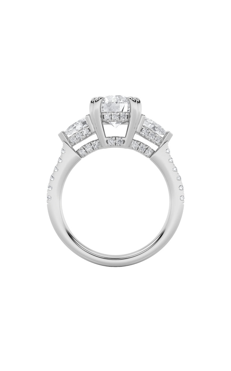 3Cttw Round Shaped Lab Grown Diamond (F/VS) Three Stone Accented Engagement Ring in 14K Gold