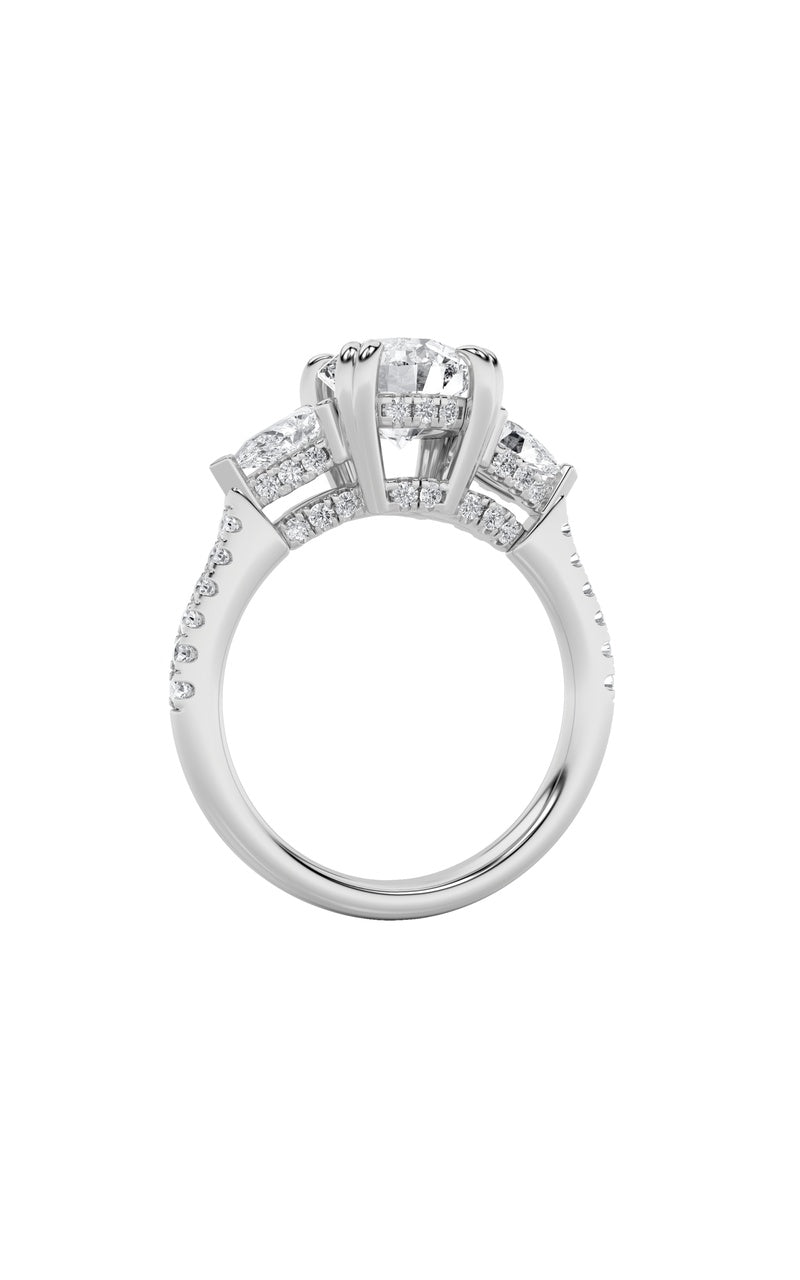 3Cttw Round Shaped Lab Grown Diamond (F/VS) Three Stone Accented Engagement Ring in 14K Gold