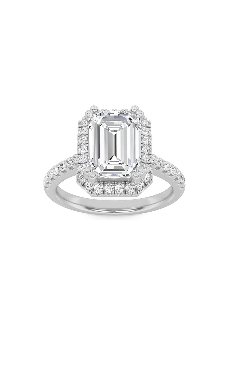 2.5Cttw Emerald Shaped Lab Grown Diamond (F/VS) Halo Accented Engagement Ring in 14K Gold