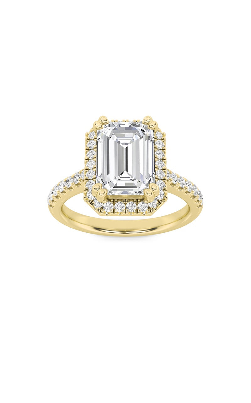 2.5Cttw Emerald Shaped Lab Grown Diamond (F/VS) Halo Accented Engagement Ring in 14K Gold