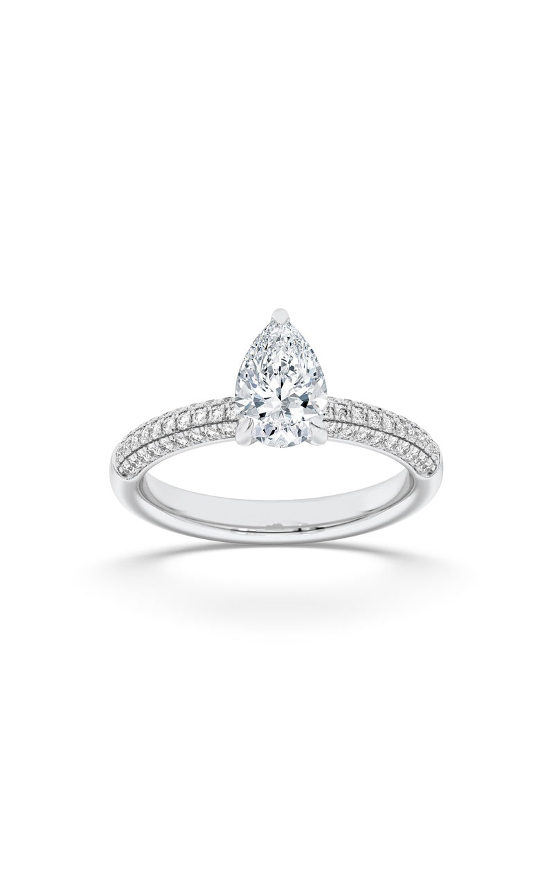 1.5Cttw Pear Shaped Lab Grown Diamond (F/VS) Three Row Micro Pave Engagement Ring in 14K Gold
