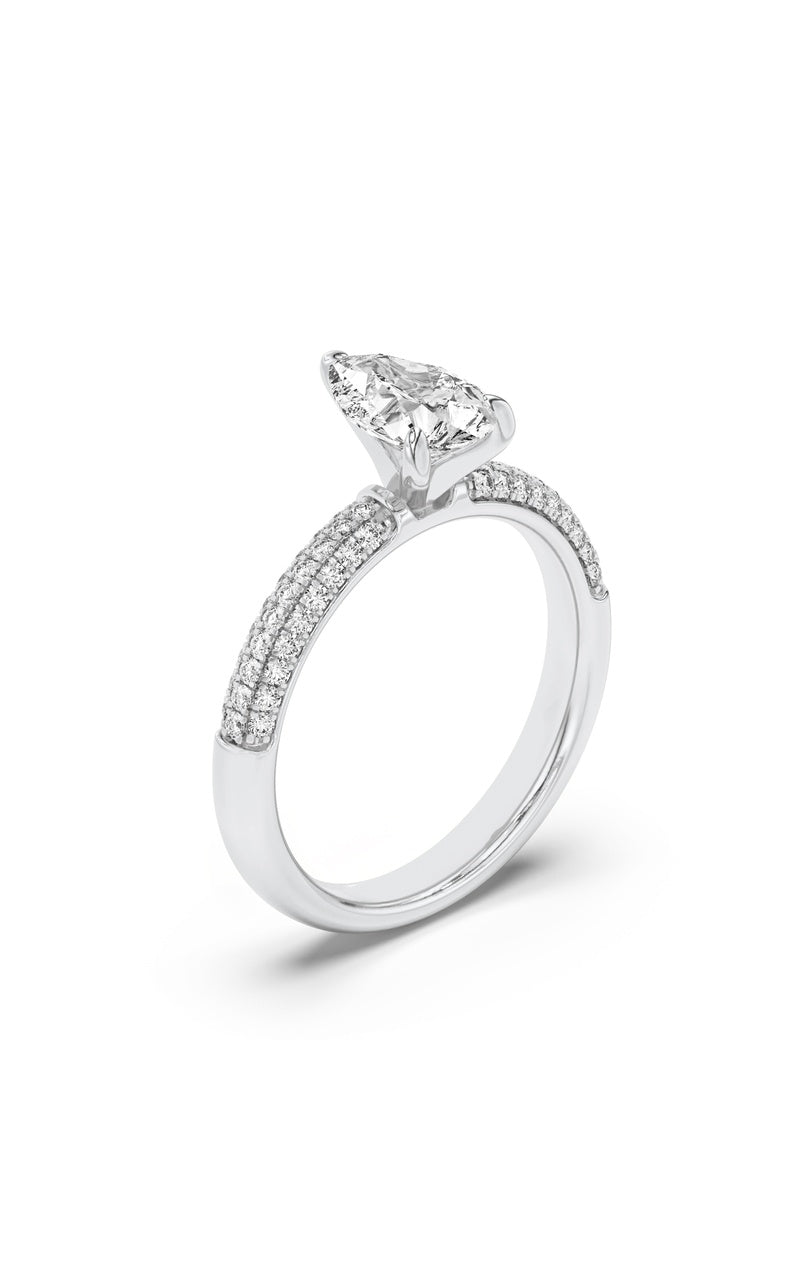 1.5Cttw Pear Shaped Lab Grown Diamond (F/VS) Three Row Micro Pave Engagement Ring in 14K Gold