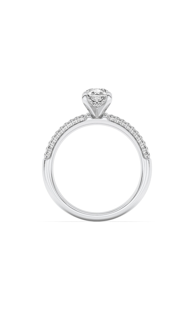 1.5Cttw Pear Shaped Lab Grown Diamond (F/VS) Three Row Micro Pave Engagement Ring in 14K Gold
