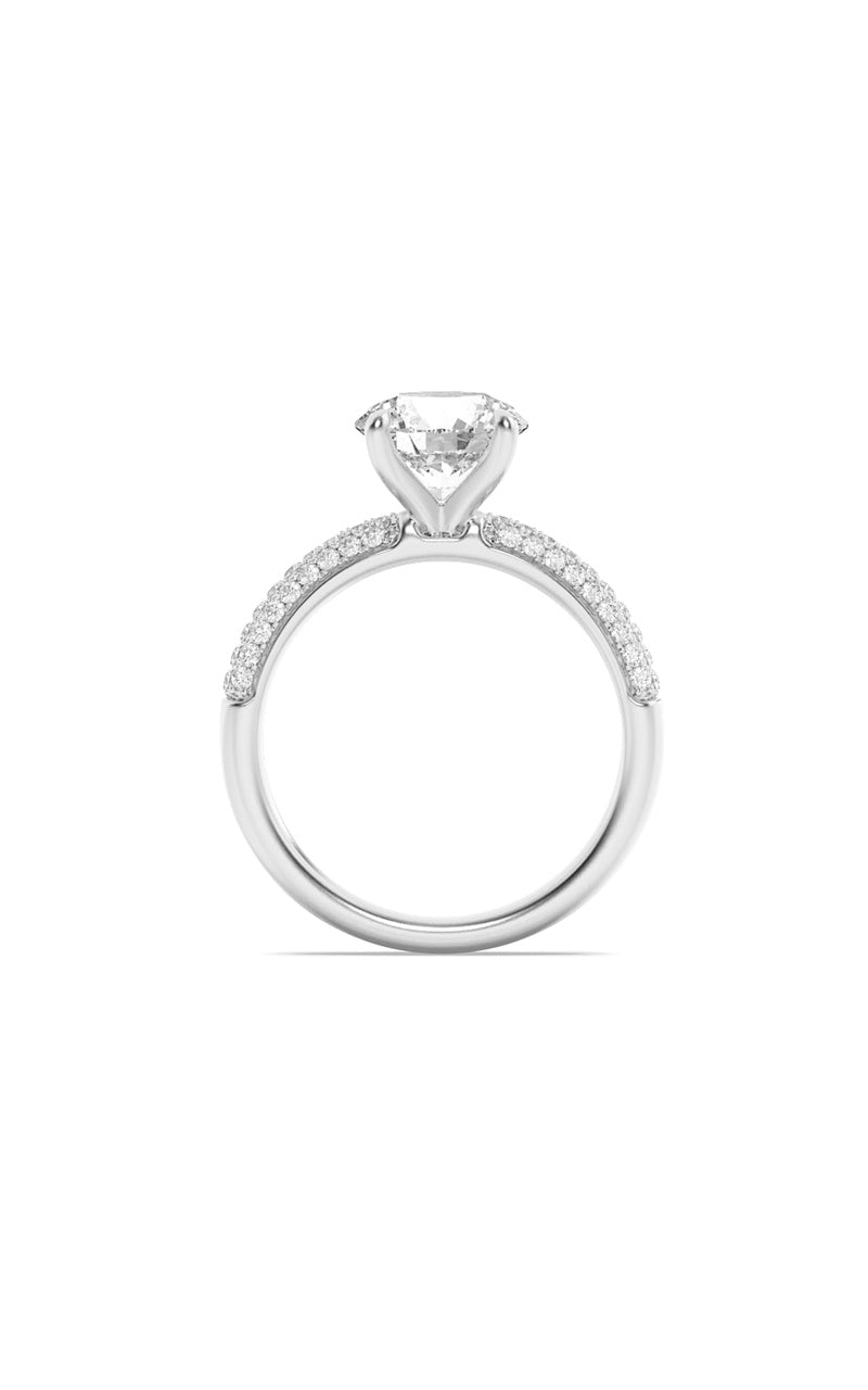 1.5Cttw Round Shaped Lab Grown Diamond (F/VS) Three Row Micro Pave Engagement Ring in 14K Gold