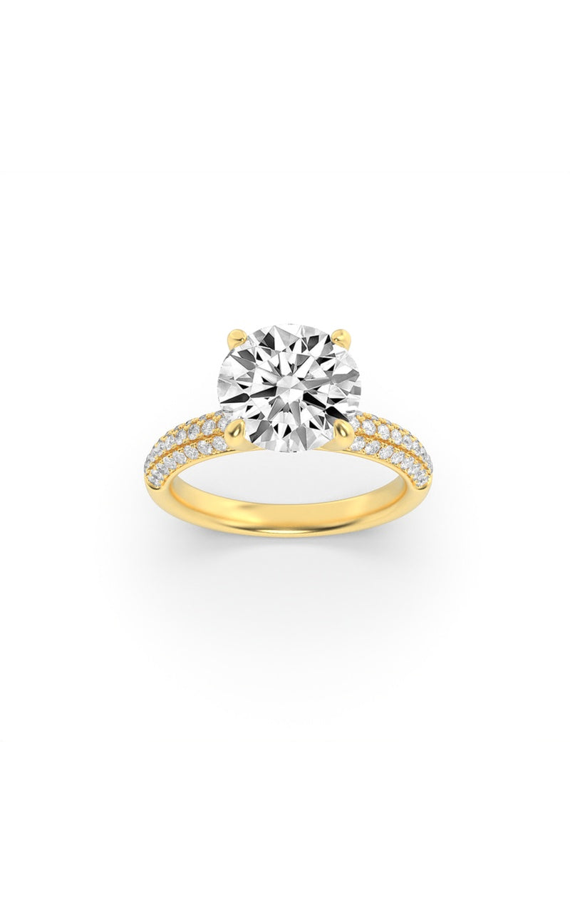 1.5Cttw Round Shaped Lab Grown Diamond (F/VS) Three Row Micro Pave Engagement Ring in 14K Gold
