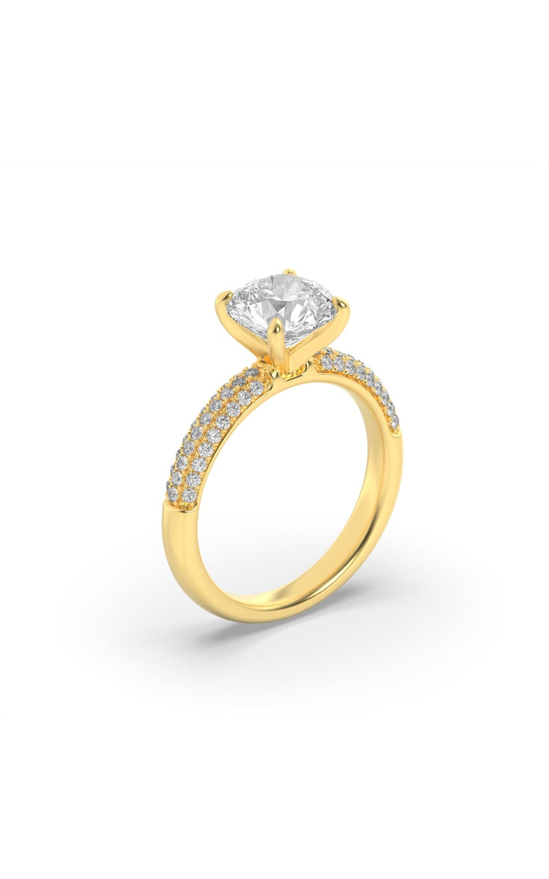 1.5Cttw Round Shaped Lab Grown Diamond (F/VS) Three Row Micro Pave Engagement Ring in 14K Gold