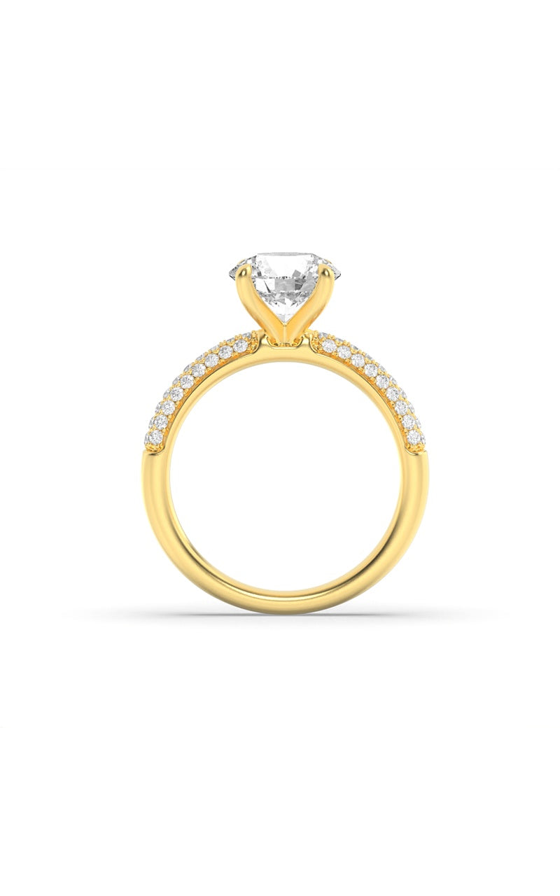 1.5Cttw Round Shaped Lab Grown Diamond (F/VS) Three Row Micro Pave Engagement Ring in 14K Gold