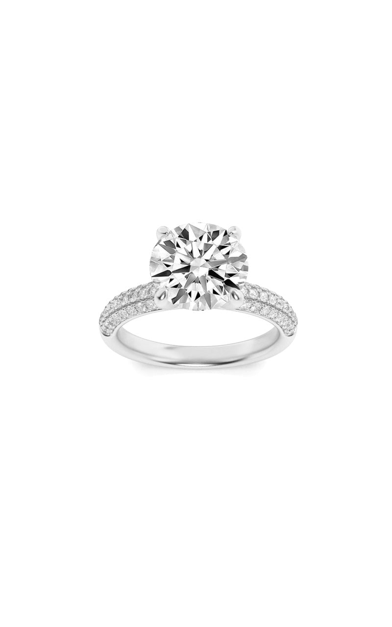2.5Cttw Round Shaped Lab Grown Diamond (F/VS) Three Row Micro Pave Engagement Ring in 14K Gold