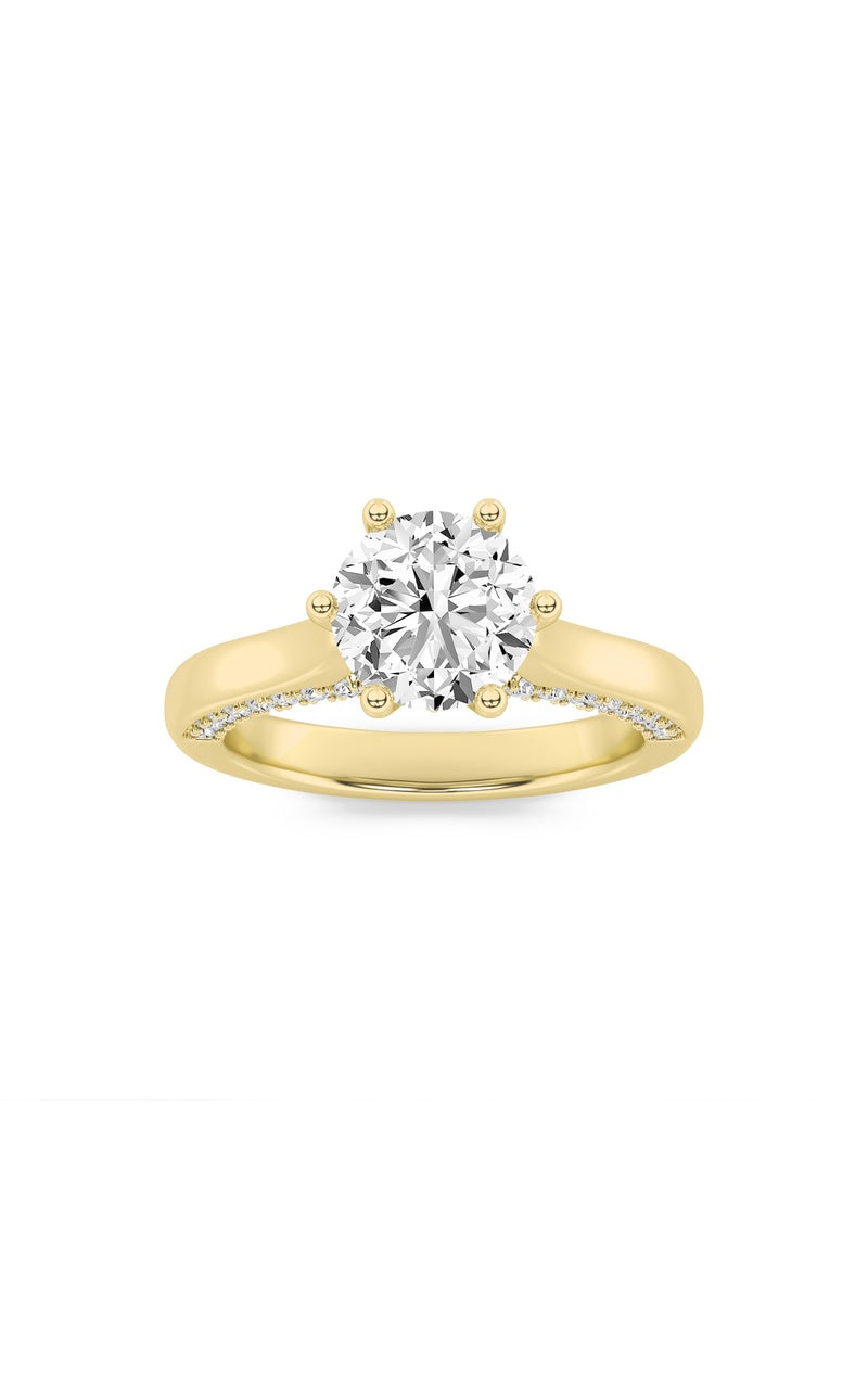 1.25Cttw Oval Shaped Lab Grown Diamond (F/VS) Tulip Motif Accented Engagement Ring in 14K Gold
