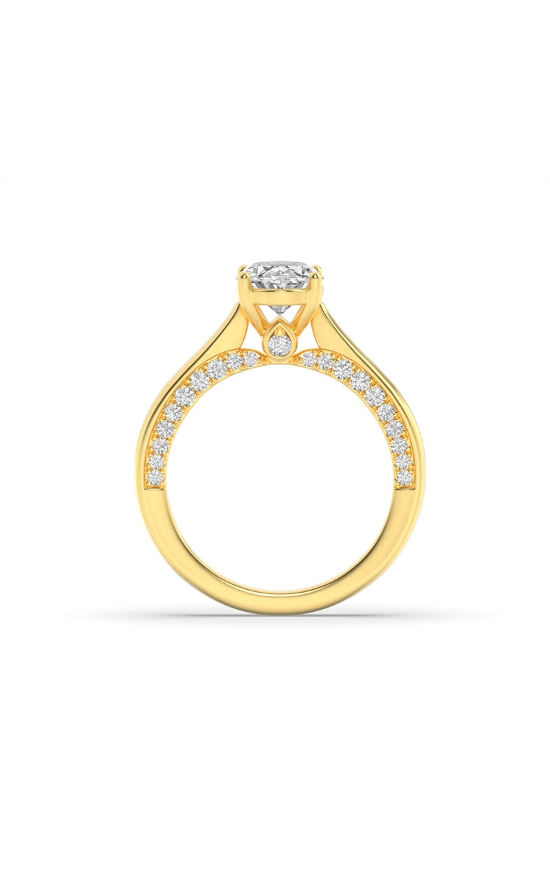 1.33Cttw Oval Shaped Lab Grown Diamond (F/VS) Accented Bridge Shank Engagement Ring in 14K Gold