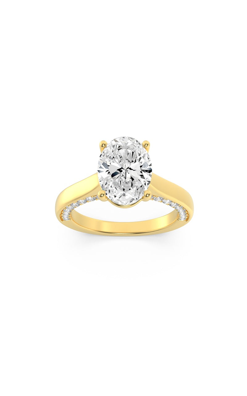 2Cttw Oval Shaped Lab Grown Diamond (F/VS) Accented Bridge Shank Engagement Ring in 14K Gold