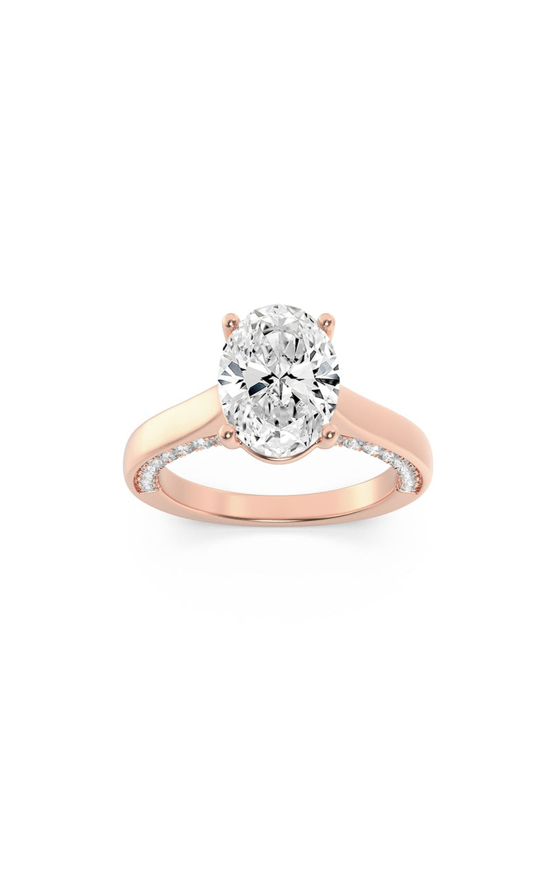 2Cttw Oval Shaped Lab Grown Diamond (F/VS) Accented Bridge Shank Engagement Ring in 14K Gold