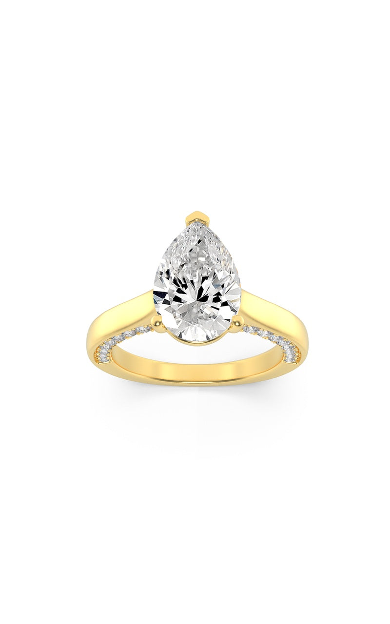 2Cttw Pear Shaped Lab Grown Diamond (F/VS) Accented Bridge Shank Engagement Ring in 14K Gold