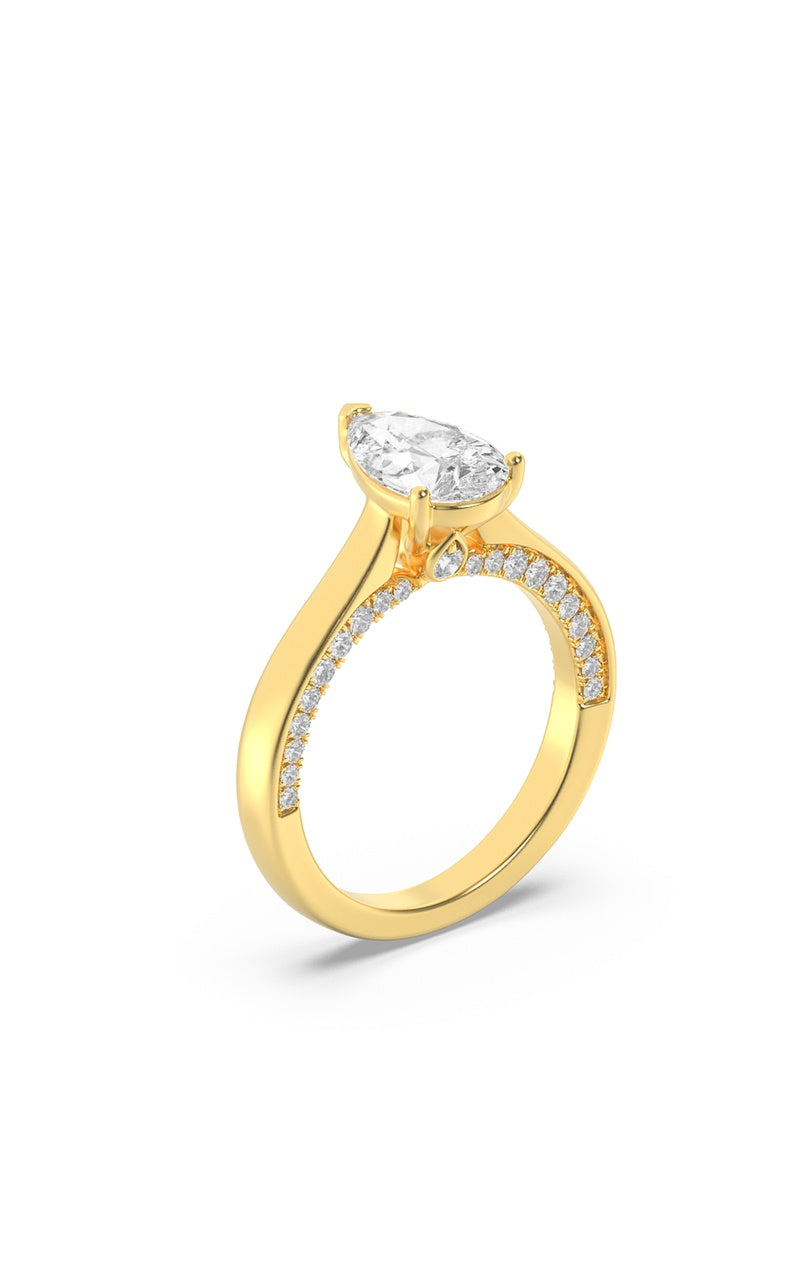 2Cttw Pear Shaped Lab Grown Diamond (F/VS) Accented Bridge Shank Engagement Ring in 14K Gold