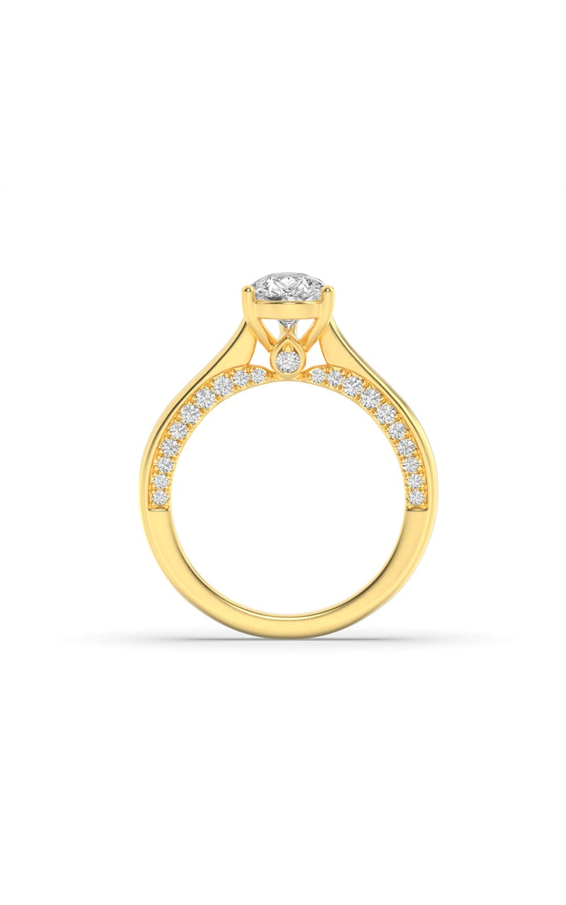 2Cttw Pear Shaped Lab Grown Diamond (F/VS) Accented Bridge Shank Engagement Ring in 14K Gold