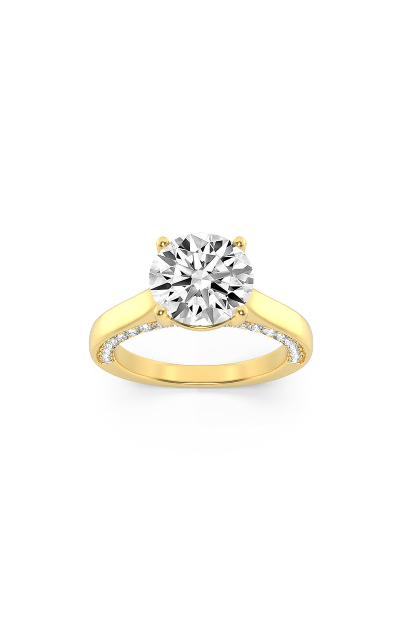 1.33Cttw Round Shaped Lab Grown Diamond (F/VS) Accented Bridge Shank Engagement Ring in 14K Gold