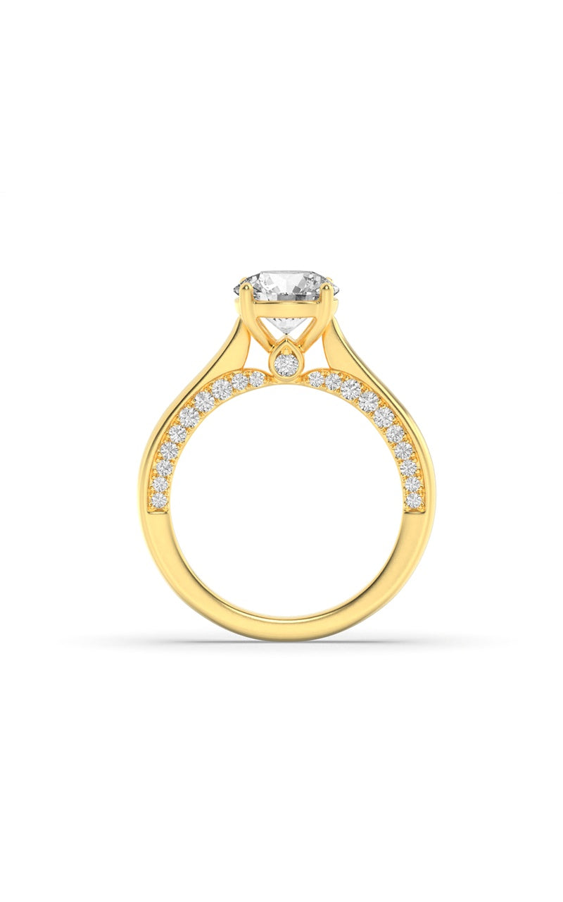 1.33Cttw Round Shaped Lab Grown Diamond (F/VS) Accented Bridge Shank Engagement Ring in 14K Gold