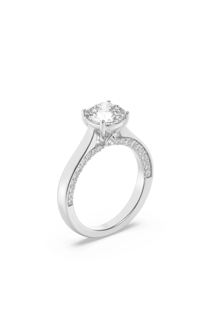 2Cttw Round Shaped Lab Grown Diamond (F/VS) Accented Bridge Shank Engagement Ring in 14K Gold