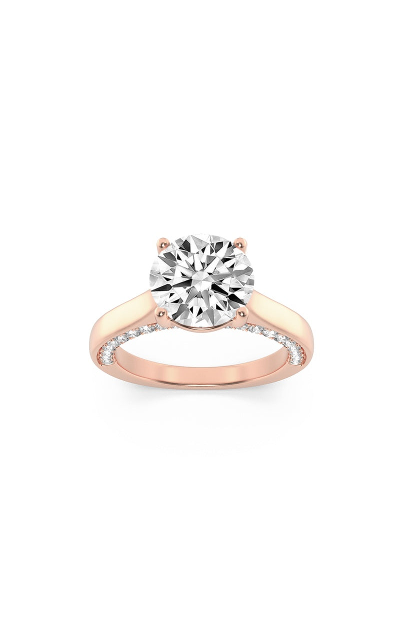 2Cttw Round Shaped Lab Grown Diamond (F/VS) Accented Bridge Shank Engagement Ring in 14K Gold