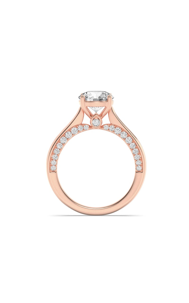 2Cttw Round Shaped Lab Grown Diamond (F/VS) Accented Bridge Shank Engagement Ring in 14K Gold