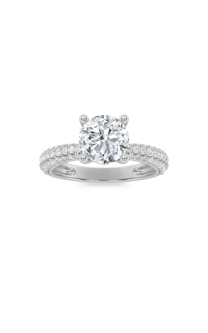 2Cttw Round Shaped Lab Grown Diamond (F/VS) Three Row Micro Pave Engagement Ring in 14K Gold
