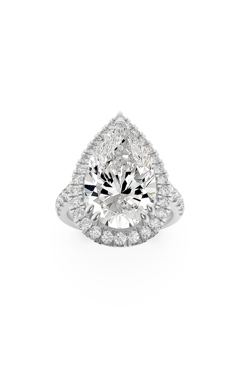 3Cttw Pear Shaped Lab Grown Diamond (F/VS) Bolld Accented Halo Engagement Ring in 14K Gold