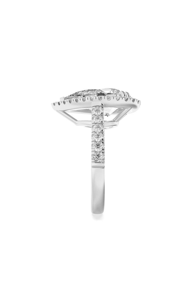 3Cttw Pear Shaped Lab Grown Diamond (F/VS) Bolld Accented Halo Engagement Ring in 14K Gold