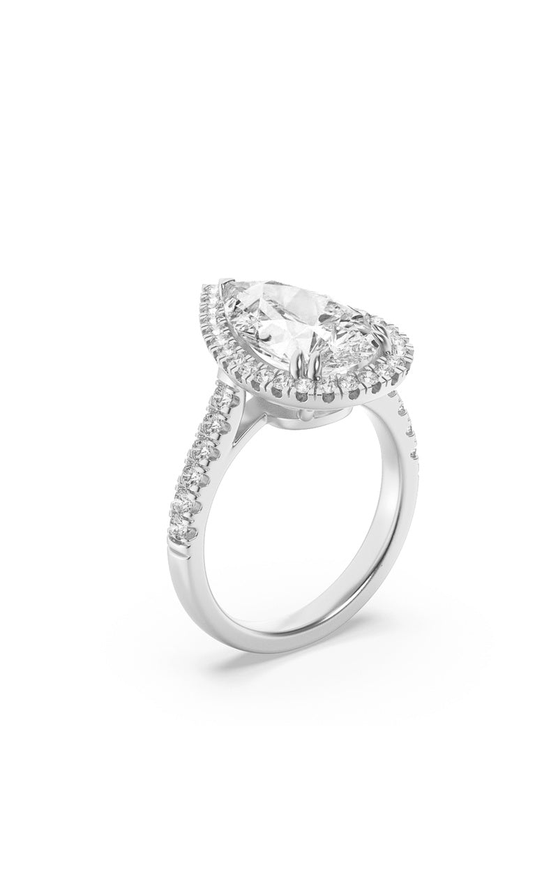 3Cttw Pear Shaped Lab Grown Diamond (F/VS) Bolld Accented Halo Engagement Ring in 14K Gold