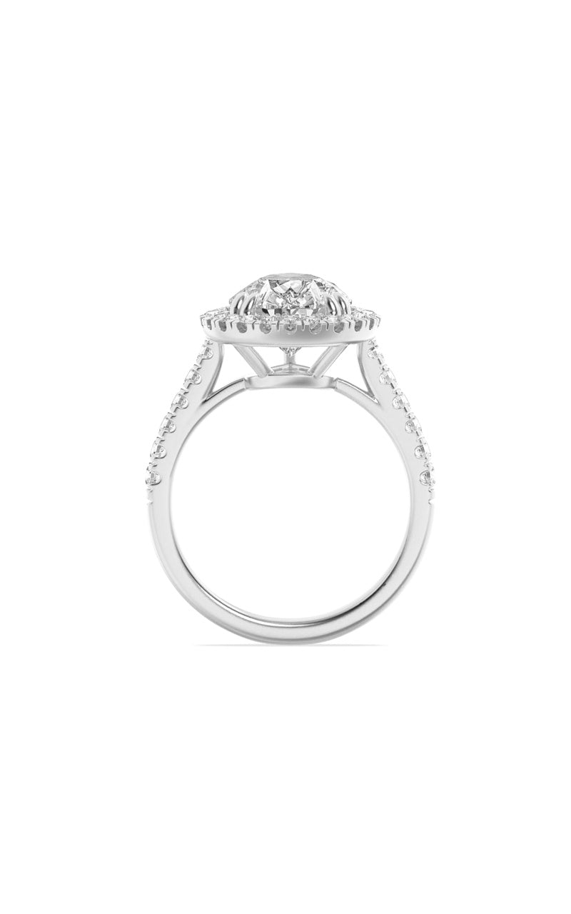3Cttw Pear Shaped Lab Grown Diamond (F/VS) Bolld Accented Halo Engagement Ring in 14K Gold