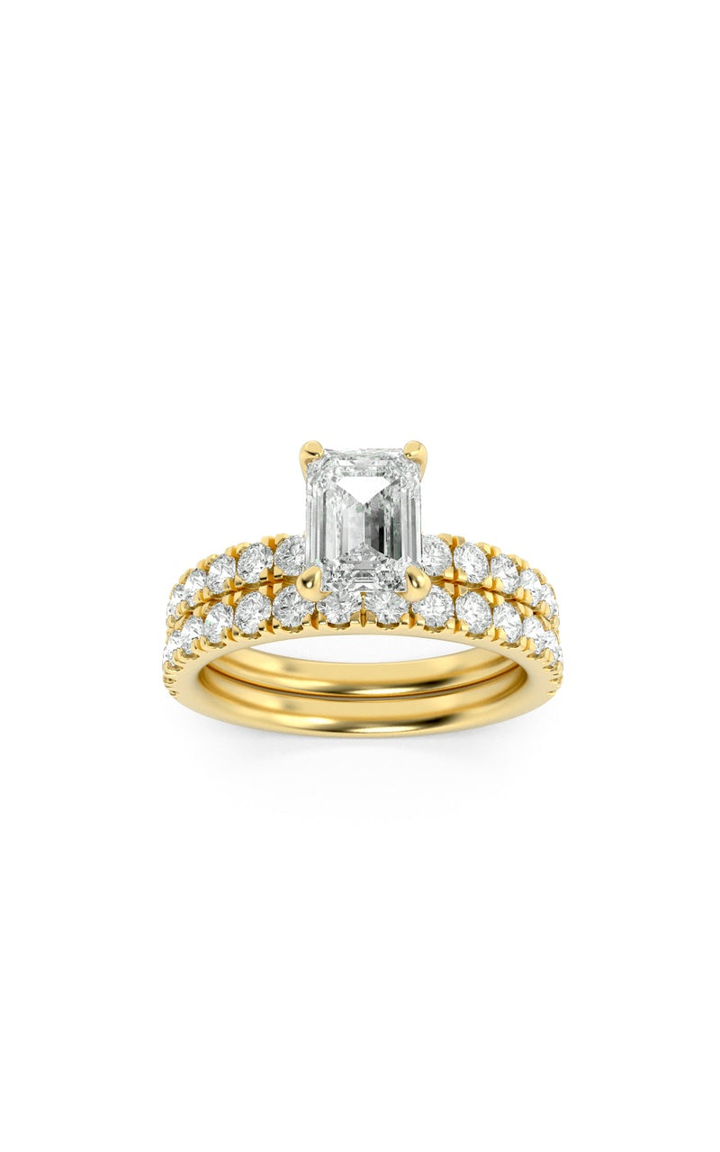 2Cttw Emerald Shaped Lab Grown Diamond (F/VS) Classic Accented  Set With Band and Engagement Ring in 14K Gold