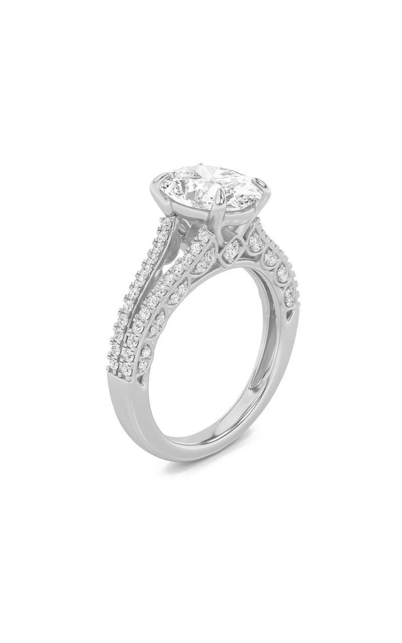 2Cttw Oval Shaped Lab Grown Diamond (F/VS) Split Shank Accented Engagement Ring in 14K Gold