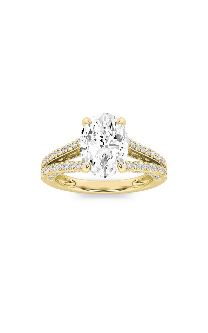2Cttw Oval Shaped Lab Grown Diamond (F/VS) Split Shank Accented Engagement Ring in 14K Gold